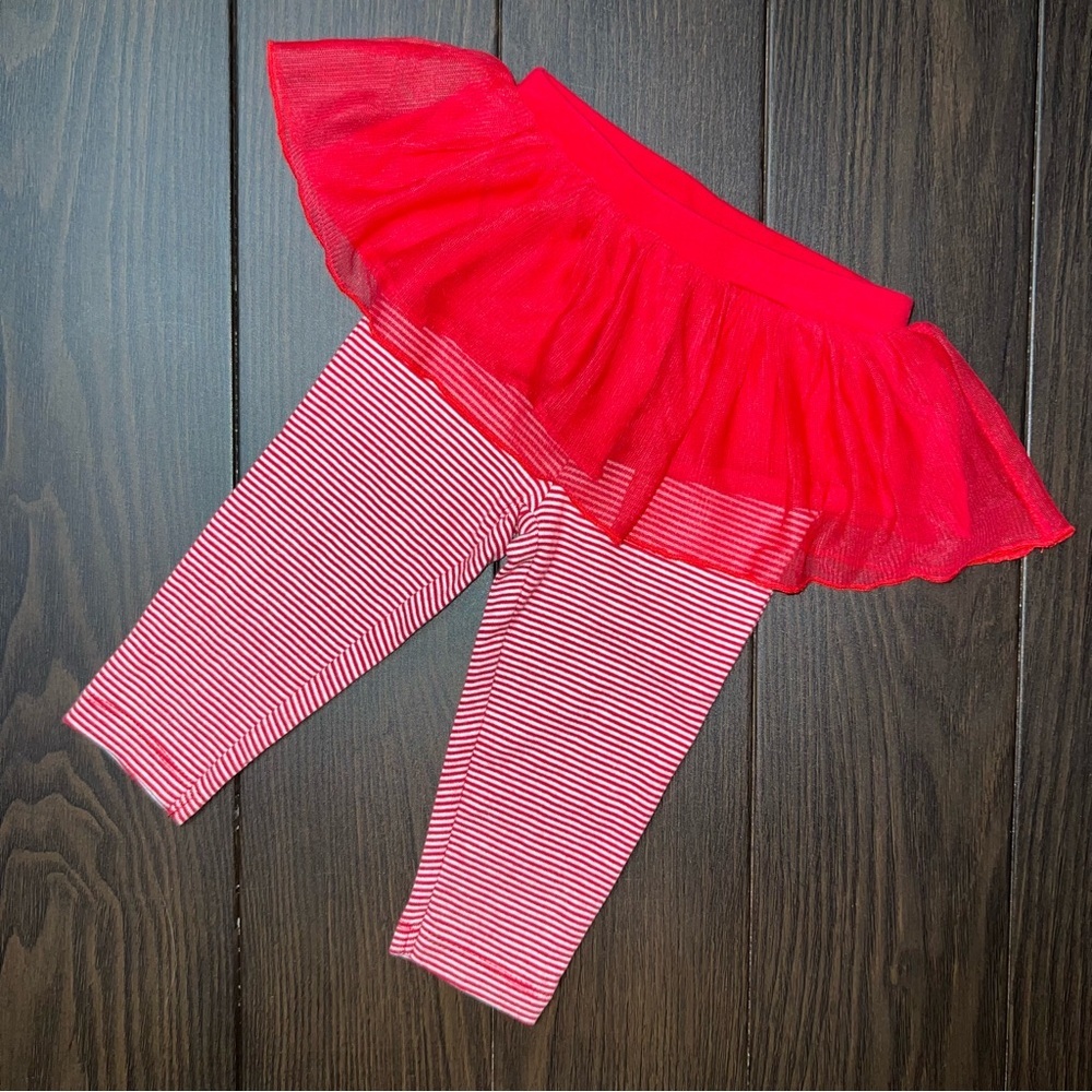 Carter's Baby Girls Red Striped Tutu Leggings, Size 9M